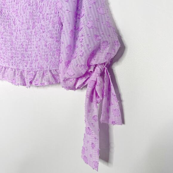 TCEC Purple Small Gingham Cropped Smocked Off The Shoulder Top Blouse 3/4 Sleeve - Picture 4 of 11